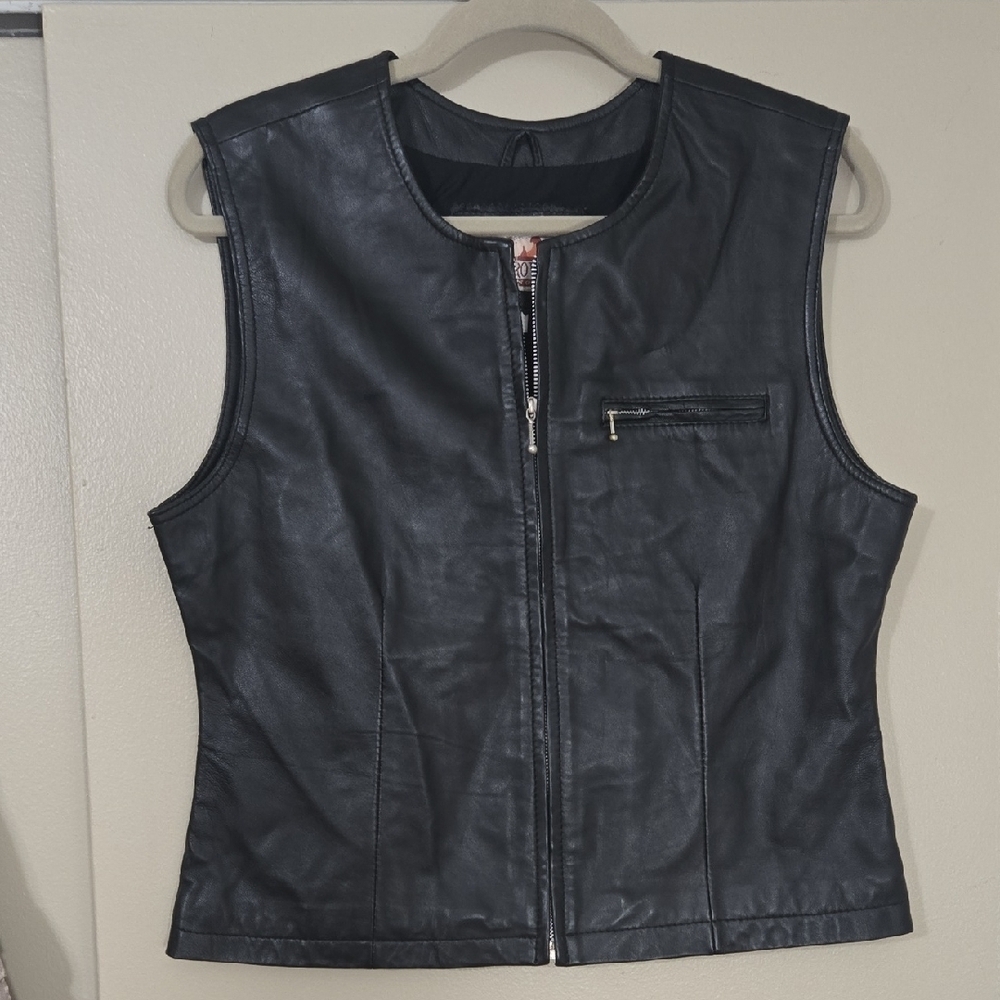 Saguaro West Trading Company Black Leather Sleeveless Jacket Size Large
